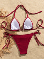 Shell Decoration Ribbed Halter Strappy Bikini Women Swimwear Female Swimsuit Two-pieces Bikini Set Bather Bathing Suit Swim Lady