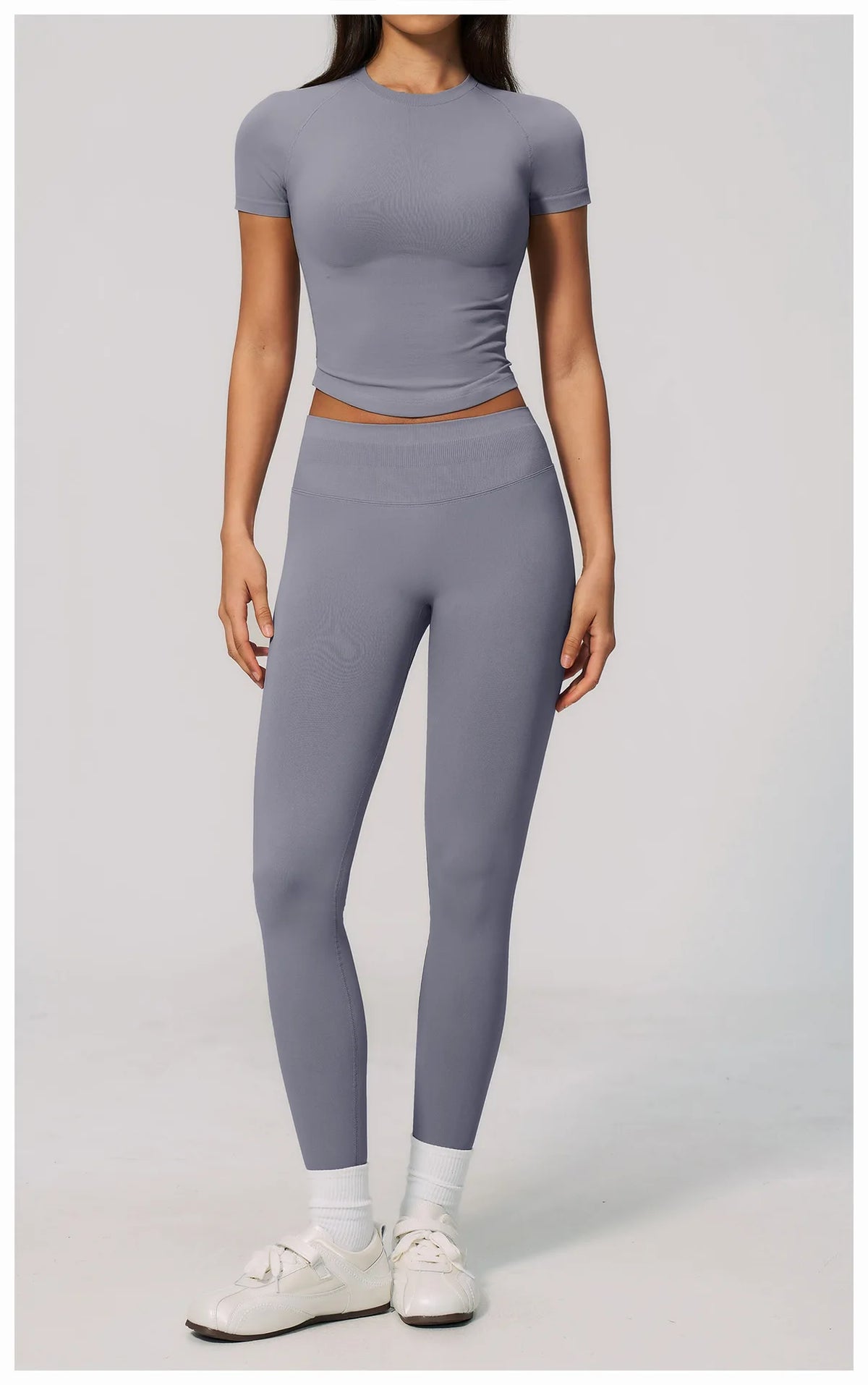 2PCS Women's Tracksuit Seamless Yoga Set Short Sleeve O Neck Workout T Shirts Fitness Suit Tight Hip Lifting Leggings Gym Sets