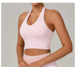 Women Fitness Sports Bra Halter Top High Support Push-up Open Back Gym Bra Shockproof Running Fitness Yoga Workout Underwear