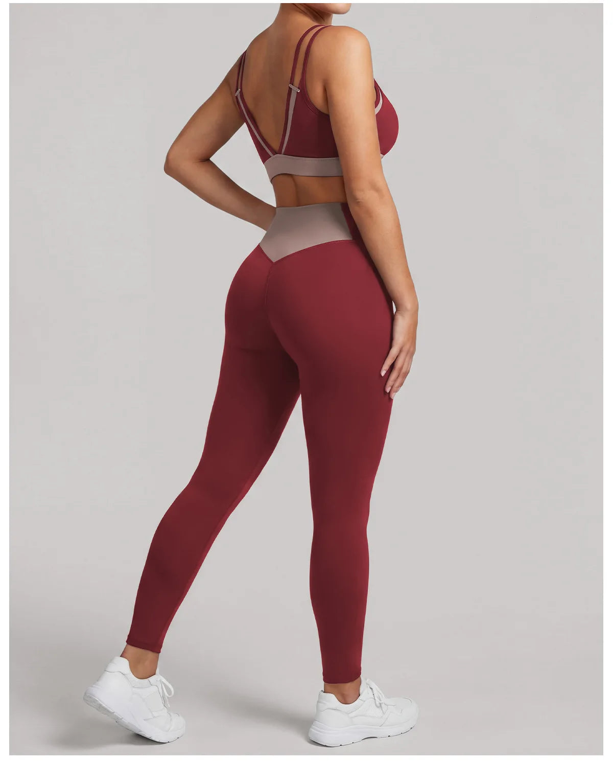 Summer Color-block Yoga Sets Women Thin Strap Open Back Shockproof Sports Bra Tight High Waist Leggings Training Fitness Suits