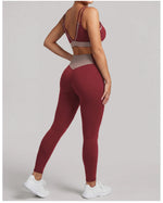 Summer Color-block Yoga Sets Women Thin Strap Open Back Shockproof Sports Bra Tight High Waist Leggings Training Fitness Suits