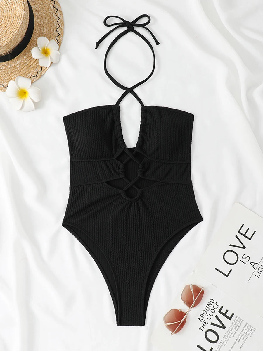 2026 Sexy Halter Swimsuit One Piece Hollow Swimwear Women Bathers Bathing Swimming Swim Suit Female Beachwear
