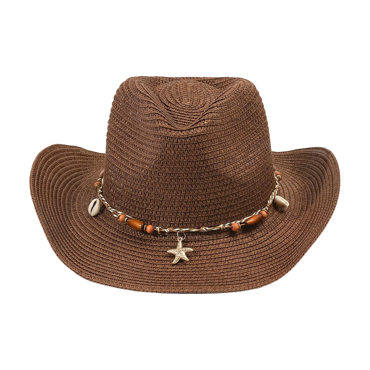 Women Men Straw Cowgirl Hat Starfish Shell Decor Western Panama Jazz Hat Summer Sun Hat for Travel Beach