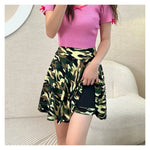 Women Flared Skirts Summer Basic Skirt Fashion Dancer Uniform Versatile Black Safety Pants Skirt Elastic Pleated Skirt Long 45CM