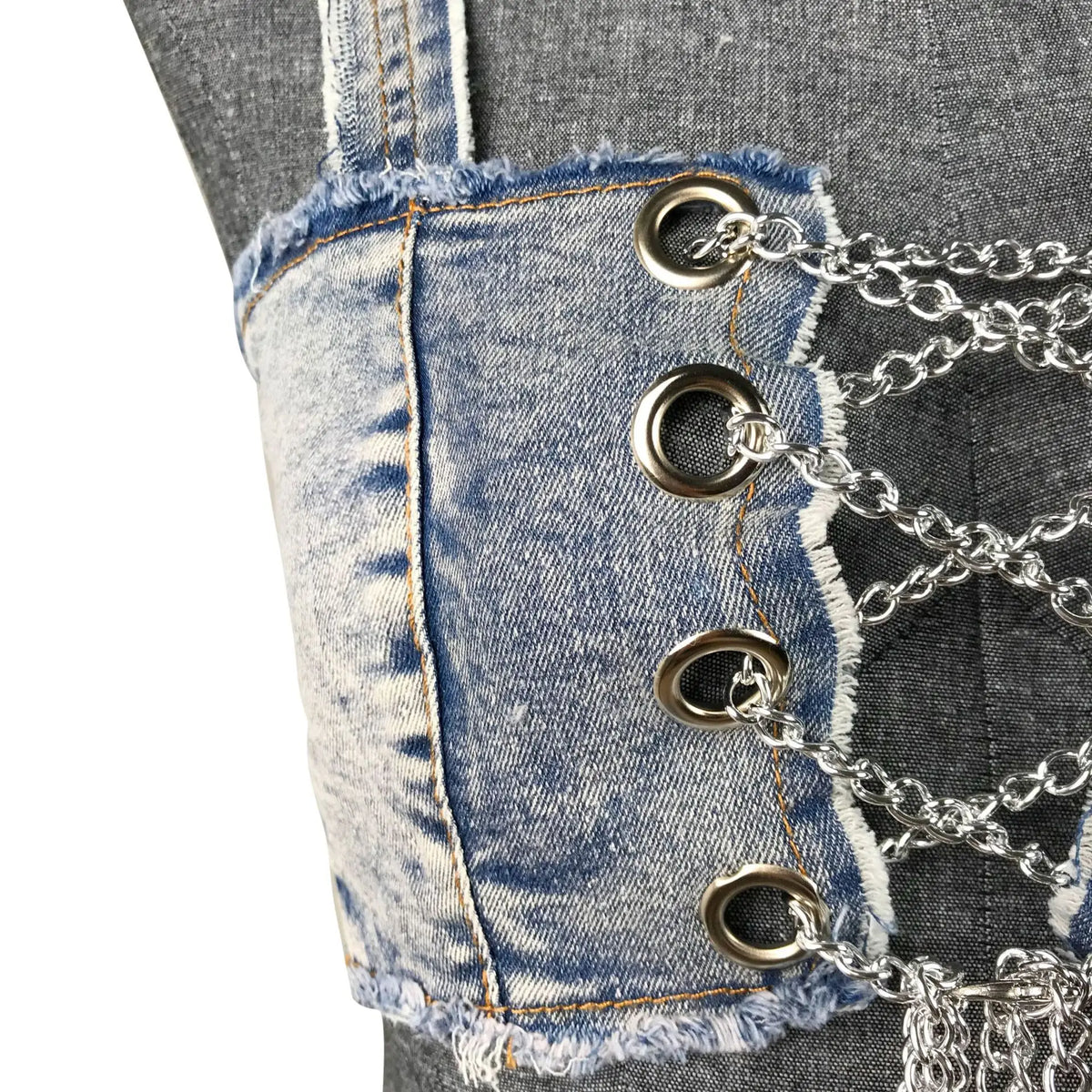 DEKA Women Denim Chain Bikini Set Jeans Cross Swimsuit Decoration High Waist Super Short Pants Swimwear Two-Pieces Bathing Suits