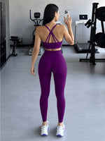 Halter Neck Yoga 2Pcs Set Women Soft Stretchy Top & Long Pants Gym Wear