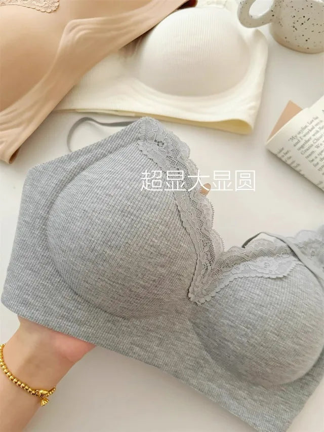 Comic Chest Bra No Underwire European Thin Straps Summer Women Lace Gathering Push Up Seamless Bras Japanese Style Natural Look