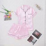 Large Size Women Pajamas Set Short-Sleeved Student Homewear Two-Piece Cardigan Lapel Senior Sense of Striped Short-Sleeved Short