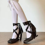 2025 Brand New Summer y2k Pink Square Toe Ballet Shoes Women Ribbon Lace-up Hollow out Wedge High Heels Party Pumps Daily Life