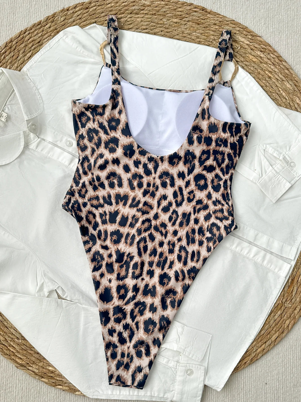 Vintage Brown Leopard Print Swimwear Women Metal Chain Strap Slim Tummy Control One Piece Swimsuit Holiday Bathing Suits 2026