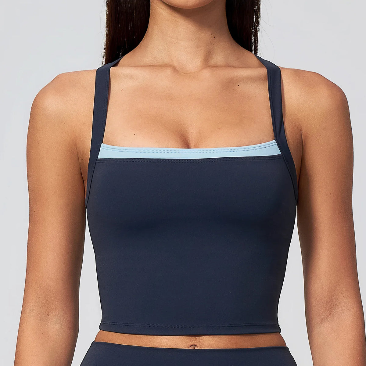 NCLAGEN Women's Yoga Tank Top Fake Two Piece Color Block Crisscross Back Vest Naked Feel Outdoor Sports Fitness Running Blouse