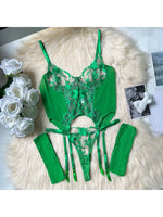 Toucheart Sexy Lingerie Embroidery Printing Bra Garters Set For Women Mesh See- Through Hollow Out Exotic Sexy Underwear Suit