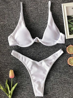 Sexy Neon V-bar Underwired Bikini 2025 Female Ribbed Swimsuit Women Thong Swimwear Two-pieces Bikini set Push up Bathing Suit