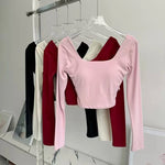 Women's Long Sleeve Yoga Top Cross Back Fitness Exercise Suit Fixed Chest Cushion Comfortable Sports Bra Top