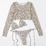 S- XXL Leopard Printed Long Sleeve Bikini Women Swimwear Female Swimsuit Three-piece Bikini set Bather Bathing Suit Swim V3193SW