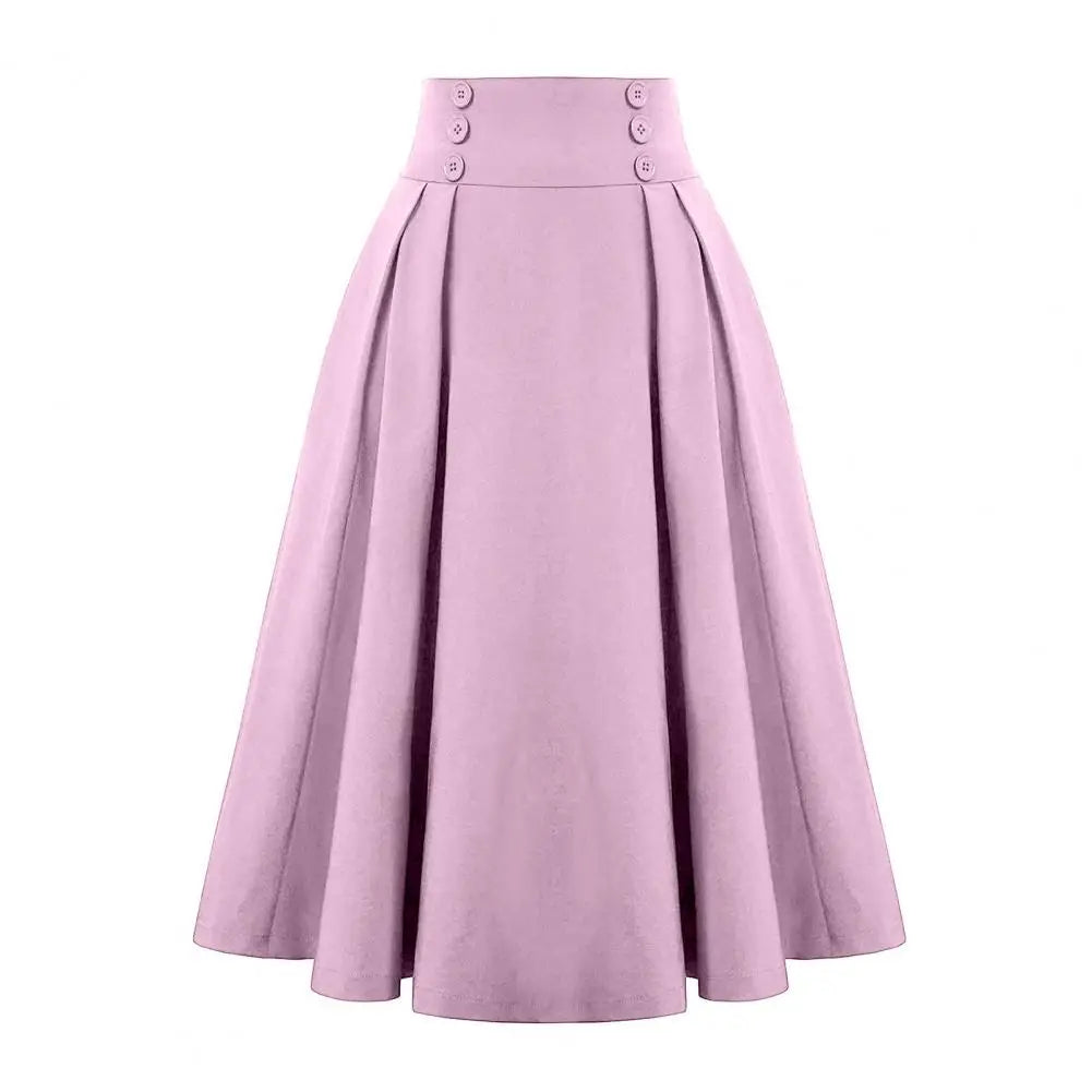 A-Line Midi Skirt Women Skirt Elastic High Waist Contrast Color Plaid Print Large Hem Mid-Calf Length Skirt Daily Wear