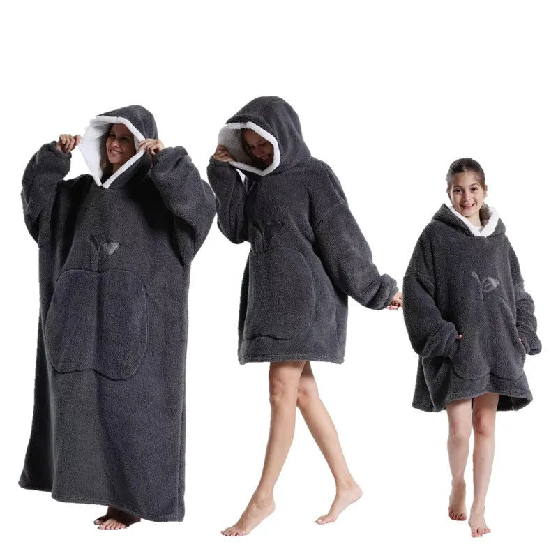 Winter Extra Long Wearable Hoodies Blanket Adult Warm Pullover Sweatshirt Oversized Fleece Hooded Blanket with SleevesRobe