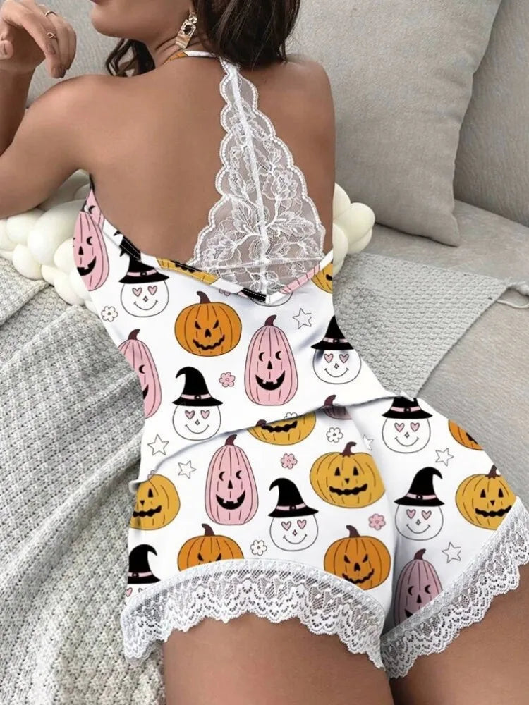 Summer Sleepwear Women's Casual Pajamas Suits V-Neck Sleeveless Heart Print Cami and Shorts Set Loungewear