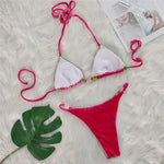 Splicing Halter High Leg Cut Padded Bikini Female Swimsuit Women Swimwear Two-Pieces Bikini Set Bather Bathing Suit Swim V6148