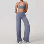 Hearuisavy Summer Yoga Set 2Pcs Women Breathable Backless Halter-Neck Sports Bra Push Up Pilates Fitness Top Straight Leg Pants
