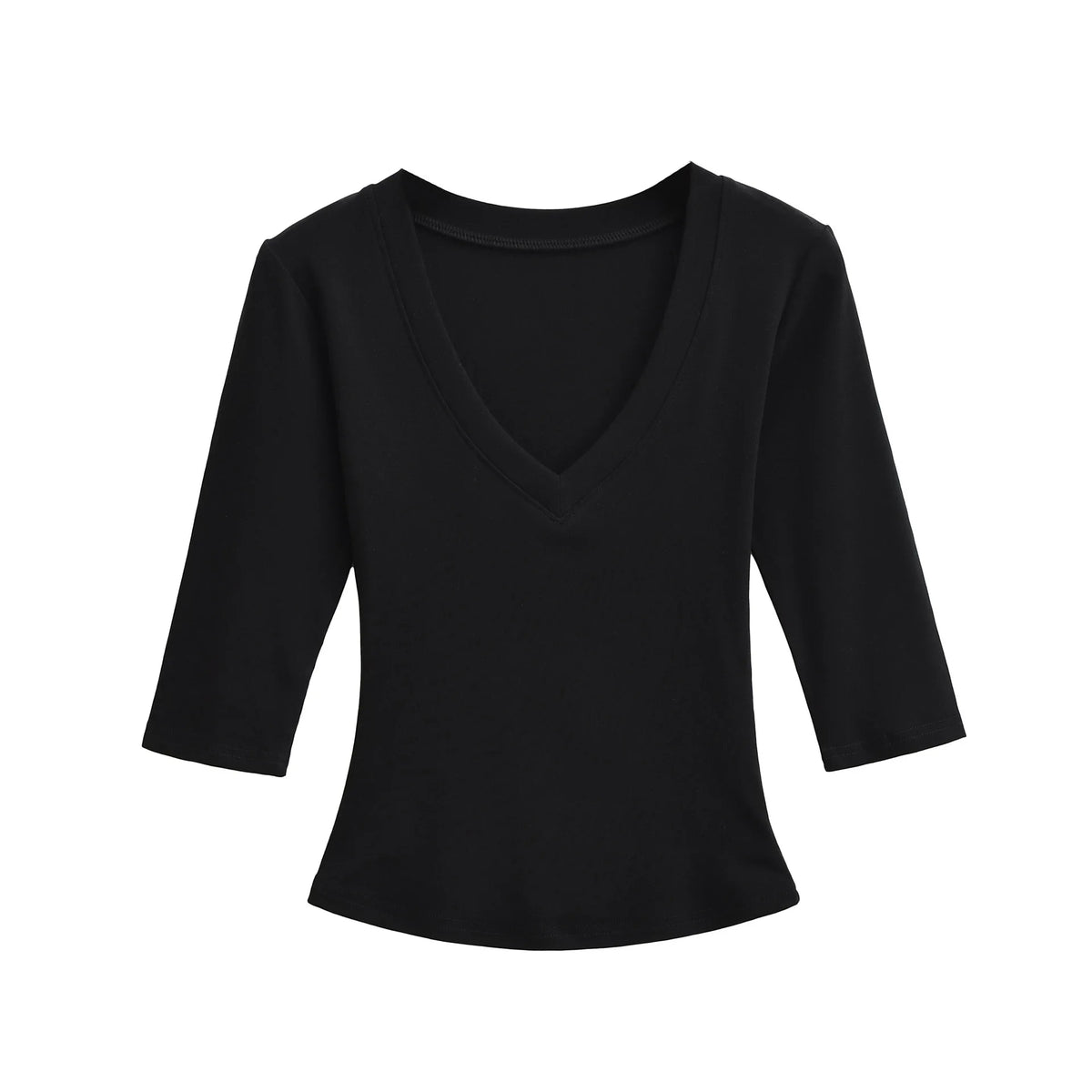 New Pure Desire Casual Style T-Shirt Hot Girl Sexy V-Neck Wool Lyocell Stretch Slim Fit Mid-Sleeve Solid Color Thin T-Shirt WLOC