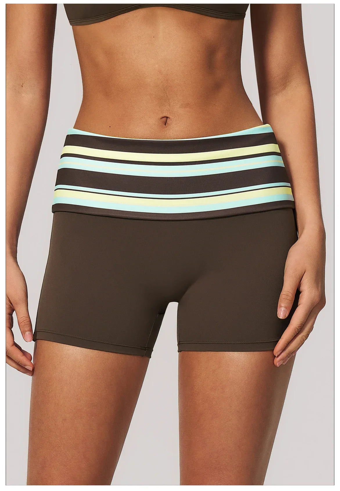 Summer Striped Polka Dot Contrast High Waist Yoga Shorts Hip Lifting Sports Tights Outdoor Workout Fitness Gym Running Pants
