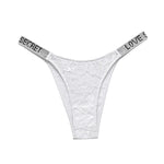 Rhinestone Lace Letter Sexy G String Women Panties Seamless Girls Underwear Transparent Thong For Female Low Rise Ladies Briefs