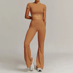 Women 2PCS Yoga Suit Sports Gym Set Tracksuit Workout Long Sleeve Shirt Fitness Flared leggings Short sleeve shorts running suit