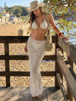 Vintage Coffee Leaves Print Mesh Skirt 3 Piece Bikinis Sets 2026 Women Beach Pearls Push Up Thong Swimsuit Bathing Suit Swimwear