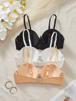 3PCS Removable Straps Women Bras Floral Lace Spliced Push Up Bra Thin Demi Cup Solid Invisible Underwear