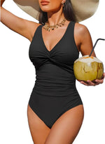 S - XXL Twist Front V Neck Female Swimwear One Piece Swimsuit Women Slim Monokini Backless Bathing Suit Swim Beachwear Bodysuit