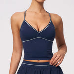 Summer Back I Shaped Sports Bra Sexy Deep V Neck Contrast Color Slimming Yoga Tank Top Outdoor Workout Fitness Gym Running Vest