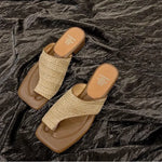 Fashion Summer Vacation Sandals Soft Woven Toe Flip-Flops Concise Square Toe Thick Heel Slippers Breathable Casual Women's Shoes