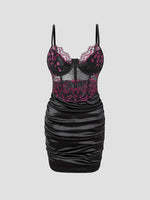 Hot Girls Slim Spaghetti Strap Mini Dresses Women Sexy See Through Flower Lace Fold Package Hip Bodycon Short Dress Club Vestido