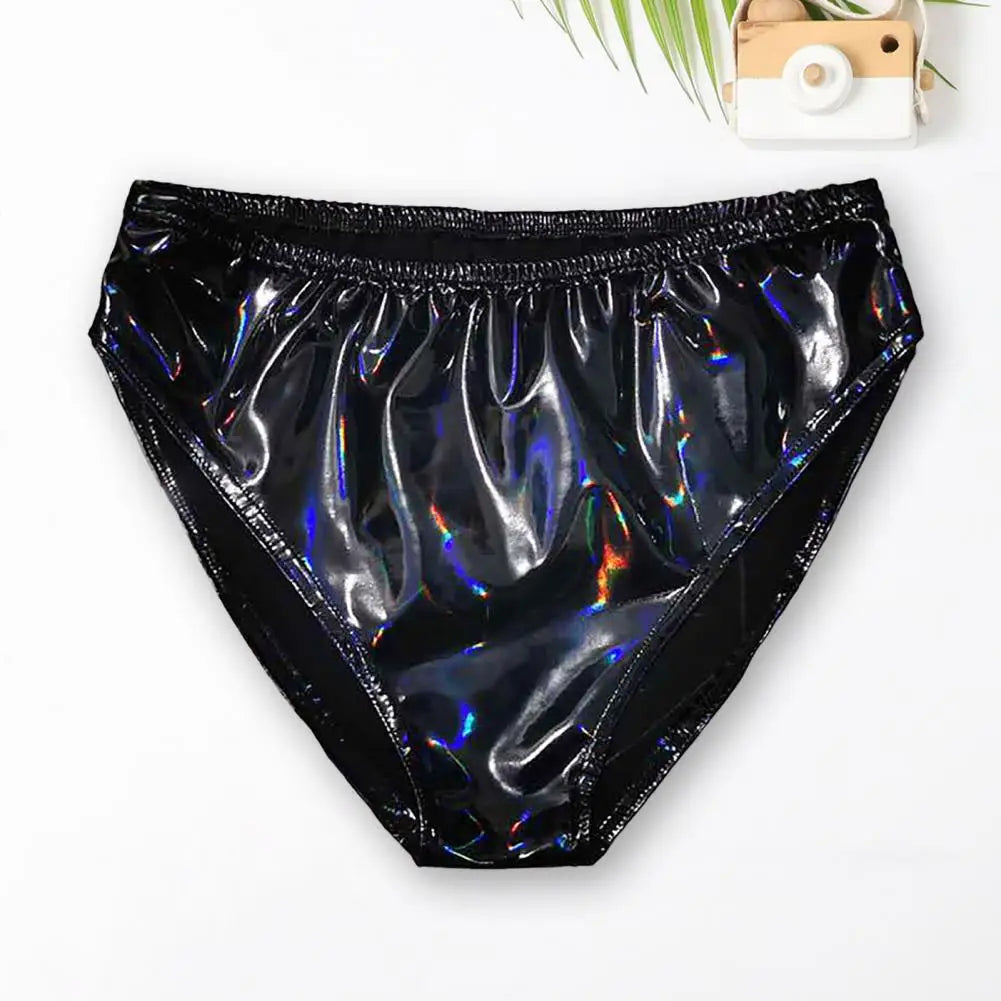 Women Panties Glossy Surface Triangle Shape Elastic Waist Honeymoon Underwear High Waist Bright Mirror Paint Women Underpants