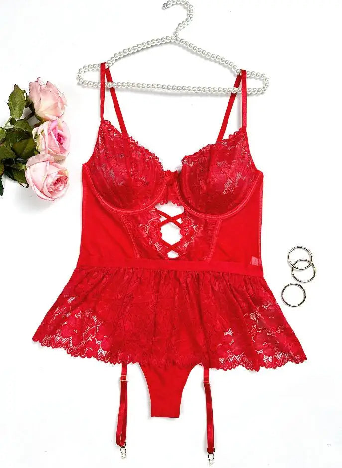 Sexy Lingerie Lace Bra And Panty Set Exotic Costumes Sensual Transparent Lace Erotic Apparel Porn Sex Outfit Top and Briefs