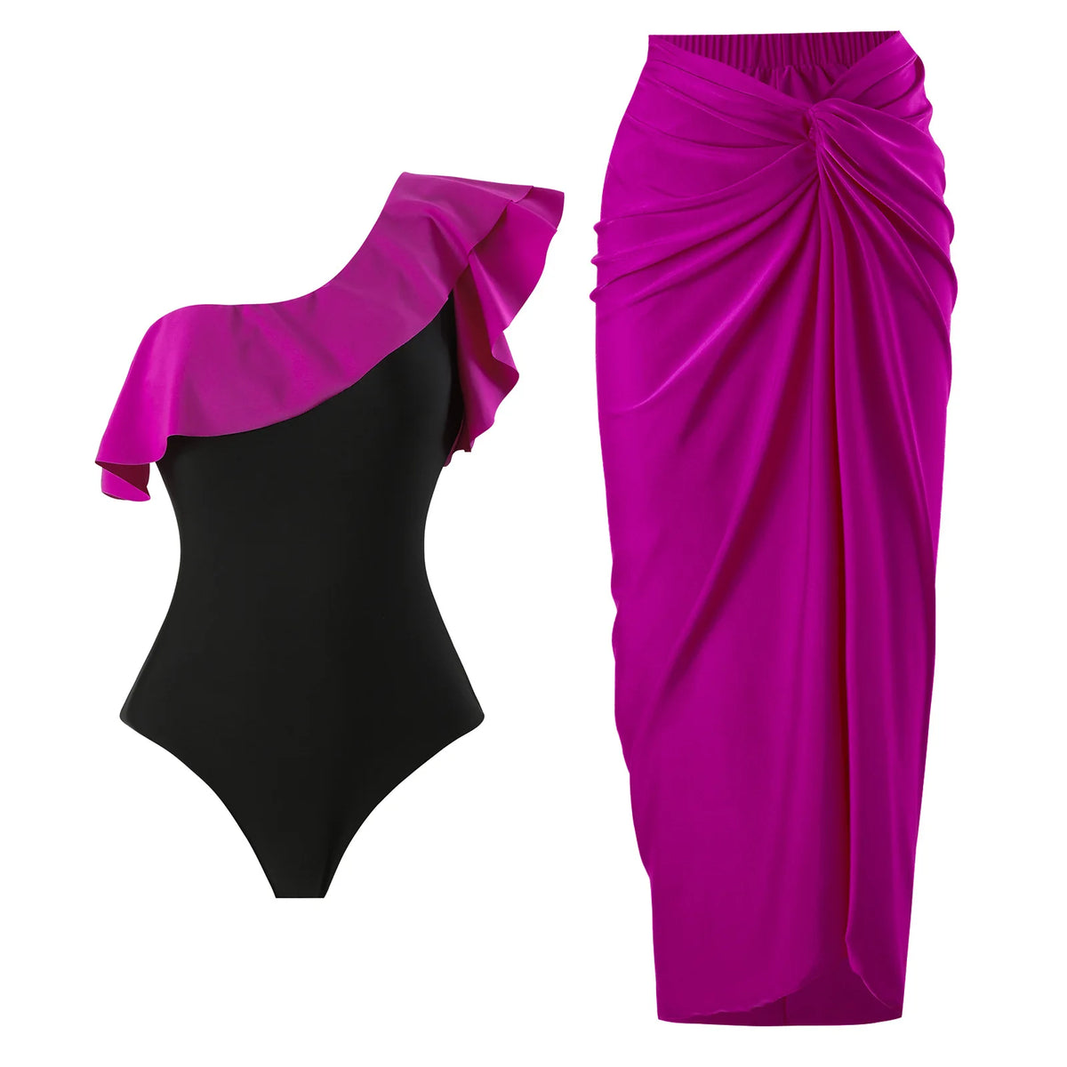 2024 Sexy Sling Ruffle Solid Two Pieces Bikini Women High Waist 3D Flower Swimsuit Skirt Summer Backless Beachwear Bathing Suit