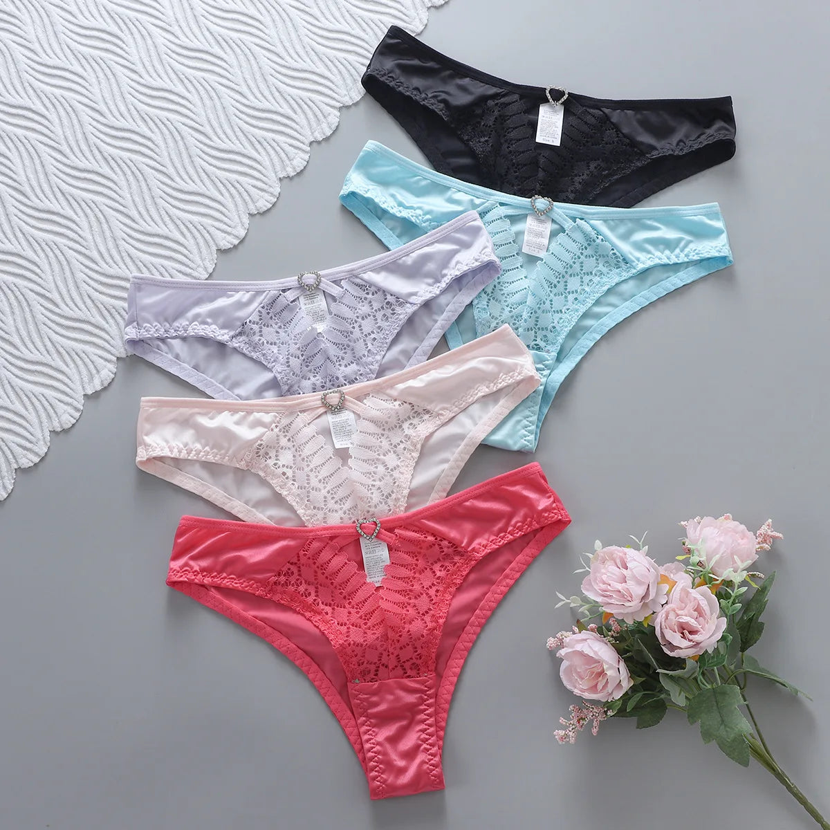 5 Color Women Lace Embroidery Panties Sexy Hollow Low Waist Briefs Summer Ice Silk Breathable Lingerie Female Knickers Intimates