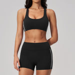 Quick Drying Shaved Tight Yoga Suit for Women Color Contrast Slim Sports Bra High Waist Shorts Running Fitness Suits Tracksuit