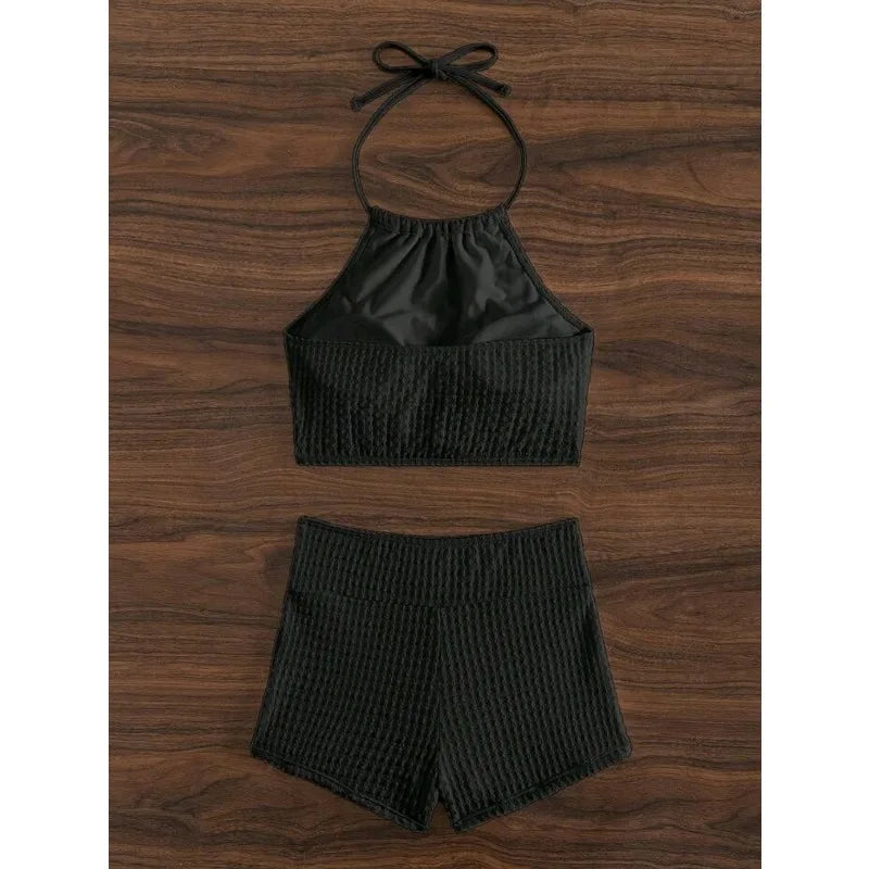Sexy High Neck Bikini Sets Two Pieces High Waist Swimsuit Shorts Swimwear Female Thong Brazilian Biquini Beachwear Bathing Suit
