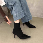 Vintage Women Ankle Boots Fashion Pointed Toe Thin High Heels Shoes Party Prom Elastic Slim Botas Para Mujer 2025 New
