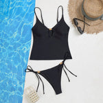 XS - L V Neck Tankini Cut Out Bikini Women Swimwear Female Swimsuit Two-pieces Bikini set Padded Bather Bathing Suit Swim V7839