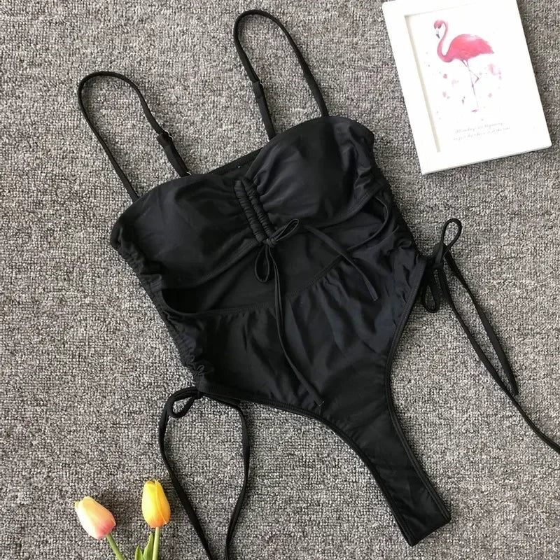 Neon Green Tummy Cut Out Female Swimwear One Piece Swimsuit Women Thong String Monokini High Leg Cut Bathing Suit Swim Bodysuit