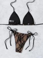 Sexy Mesh Black Bikini 2026 Women Brazilian Lace Push Up Tie Side Thong Swimsuit Beach Bathing Suit Holiday Swimwear Biquini