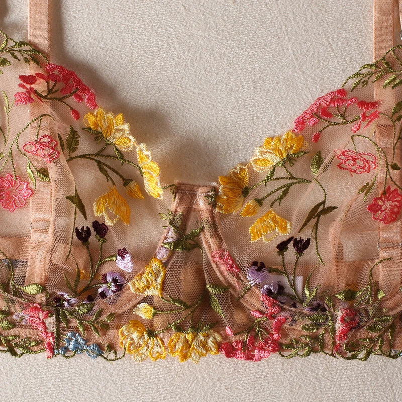 Sexy Floral Fancy Lingerie Lace Embroidery Fairy Seamless Tulle Underwear See Through Exotic Sets for Women Fahion Bilizna Set