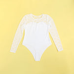 Black Lace Long Sleeve Open Crotch Bodysuit for Women Sheer Mesh Teddy Lingerie Push Up Swimwear Fabric Sexy Jumpsuit