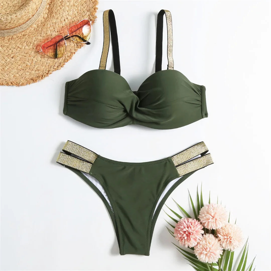 New S - XL Bra Bikini Push Up Swimsuit Female Swimwear Women Two-Pieces Bikini Set With Cup Bather Bathing Suit Swim Lady V2310