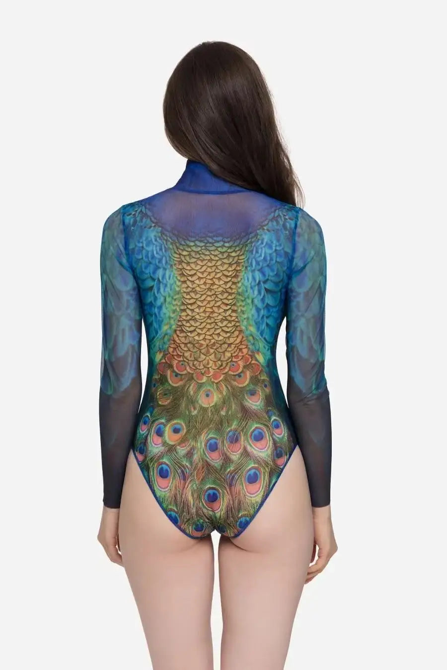 2026 Women's High Waist One Piece Swimsuit Mesh Beach Suit with Long Sleeves Sexy Printed Surfing Купальник Large Size