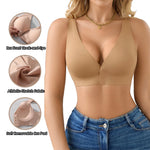 3 Pcs Women' Deep V Wire-free Bras Wide Strap Front Closure Sexy Push Up Seamless Bralettes For Cup A B C D