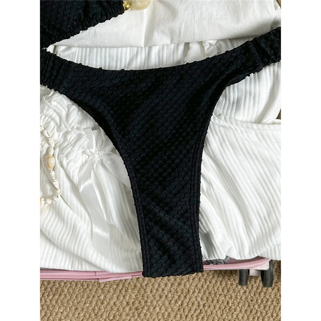 Wrinkled Crinkled Halter Bikini Female Swimsuit Women Swimwear Two-pieces Bikini set Brazilian Bather Bathing Suit Swim V8134